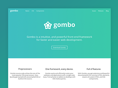 Gombo Framework Doc Site clean css framework gombo gradient internal page ui web webdesign wip