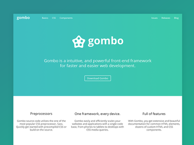 Gombo Framework Doc Site clean css framework gombo gradient internal page ui web webdesign wip
