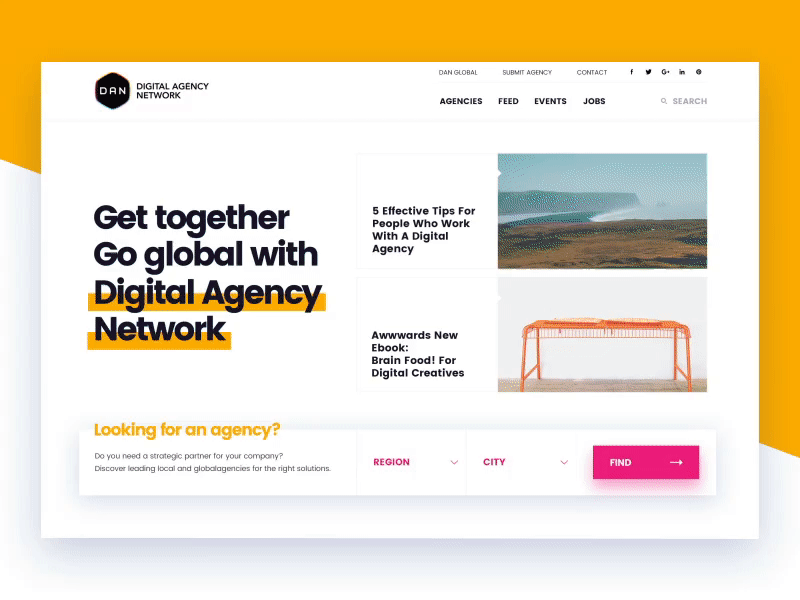 DAN Website Homepage agency clean homepage icons layout simple ui website white