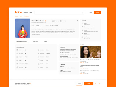 HAHO Talent Page UI Concept contact creative dekstop entertainment film haho indonesia media profile social media talent ui uidesign uiux user profile ux uxdesign web web design website