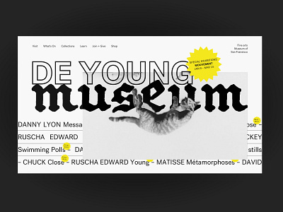 The Young Museum black and white cat clean creative design image interaction layout minimal museum simple typography ui ui design ux ux design web webdesign website yellow