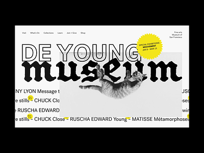 The Young Museum animation blackandwhite cat clean colorful creative design image layout minimal museum simple typography ui ui design ux ux design web website yellow