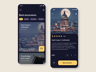 App for buying excursions app app design app ui clean ui design mobile mobile app design mobile ui ui web