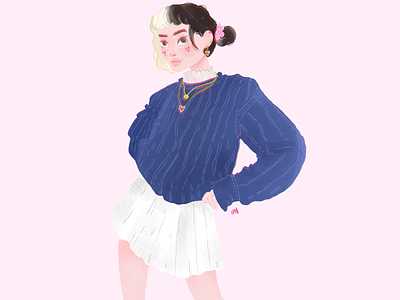 Heart girl anime digital art digital illustration fashion fashion illustration girl illustration kawaii pink