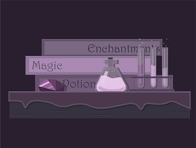 Magic shelf adobe illustrator ai books illustration magic potion shelf stone vector vector art