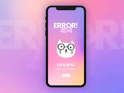 Error 404 cat cute error error 404 error message error page gradient iphone xr lost pink ui ui ux uiux