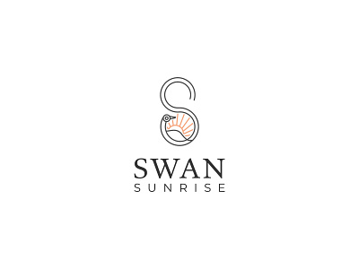 Letter S + Swan icon + Sun icon Line Art logo