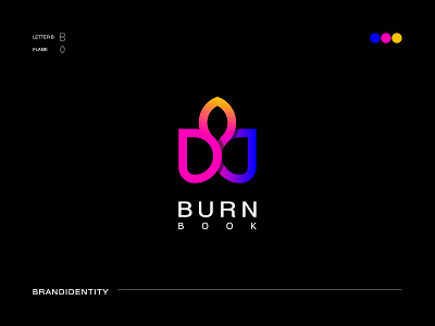 Letter B + Flame Icon + Book Icon Modern Minimal Logo Design