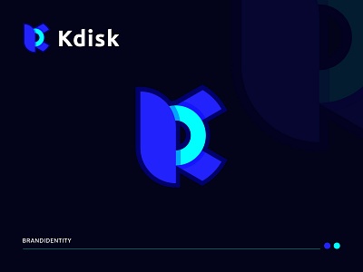 Letter K + Disk Icon,  Modern Geometric Logo Design