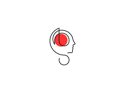 Line Art Music Logo, Person + Headphones + music note sign icon