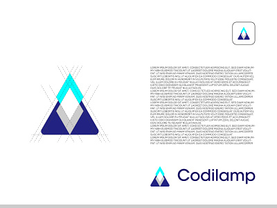 Lamp + Coding Icon Modern Logo Mark, Modern Geometric Logomark