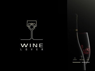 Letter W + Wine Glass + Heart Logo, Modern Minimal Line Art Logo
