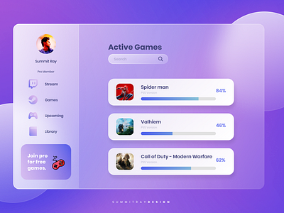 Hello, Dribbble! Game Web Glassmorphism