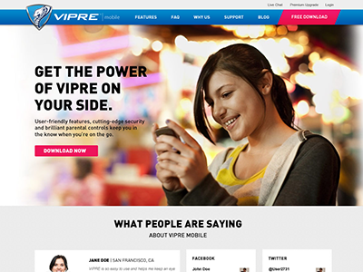Vipre Security Concept blue homepage photo pink security
