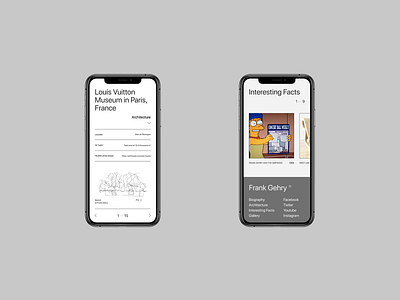 Frank Owen Gehry design editorial education interface minimal mobile typography ui ux website