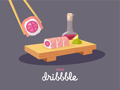 Hello, dribbble! art cuisine debut design first shot flat food hello dribble illustration japanese restaurant roll sushi vector