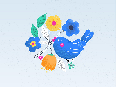 Bird art bird blue digital flat flower illustration spring summer