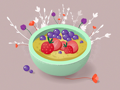 Breakfast time! art blueberry breakfast digital flat flowers food good morning healthy healthy life illustration morning nature strawberry