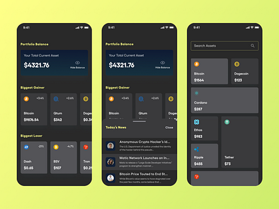 Crypto Asset Porfolio bitcoin bitcoin wallet creative design crypto cryptocurrency dark mode dark theme design figmadesign ux