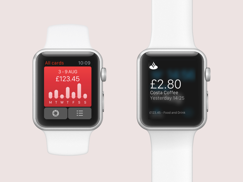 Spendlytics watchOS - Santander graph card transactions spending iphone ios personal api app banking apple watch