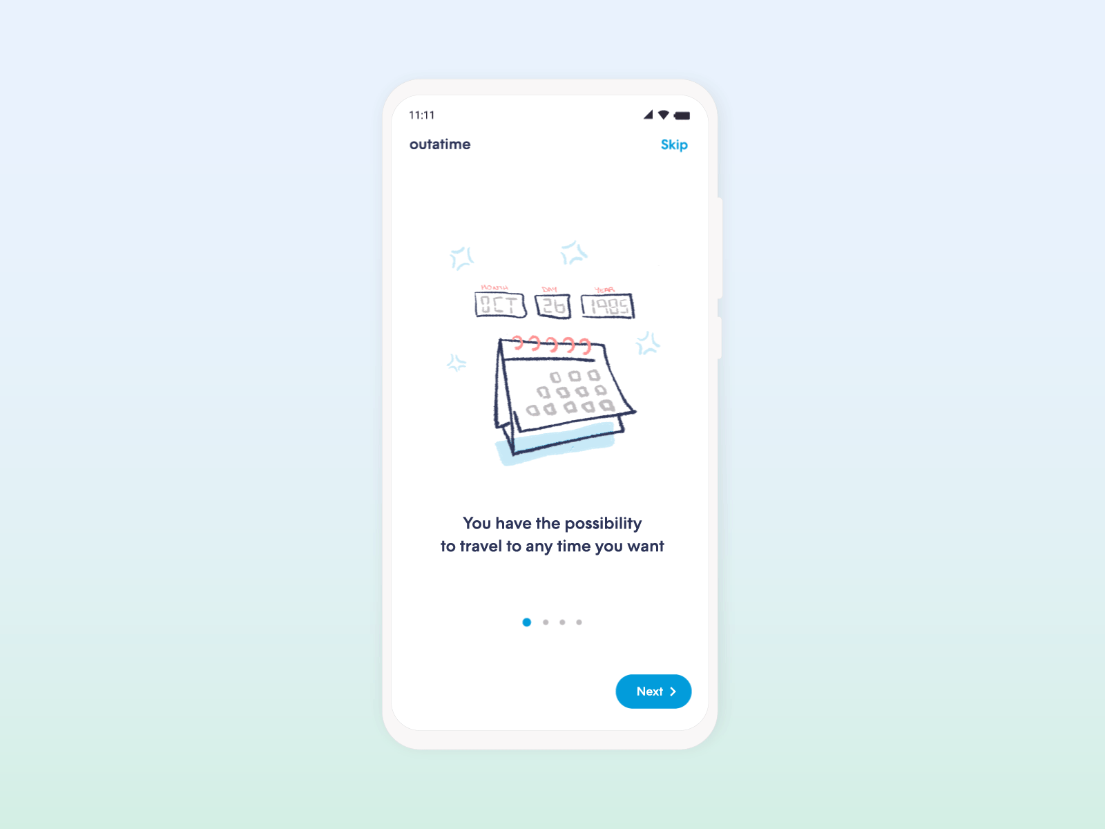 Onboarding - Time travel app animation app design illustration mobile onboarding onboarding ui ui uidesign