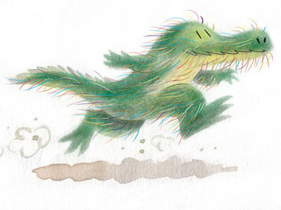 Character sketch alligator analog digital faux watercolor