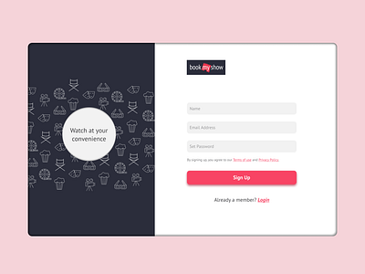 BookMyShow - Sign Up Screen app bookmyshow branding design illustration sign up screen typography ui ux vector