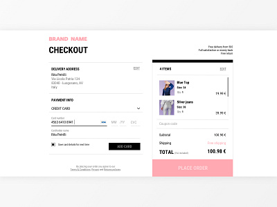 Daily UI #002 - Checkout checkout clothing clothing brand creditcard daily daily ui dailyui 002 dailyuichallenge order summary payment web