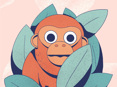 Monkeying Around animal ape digital tablet gorilla hand illustration illustration leaves monkey pink procreate tropical