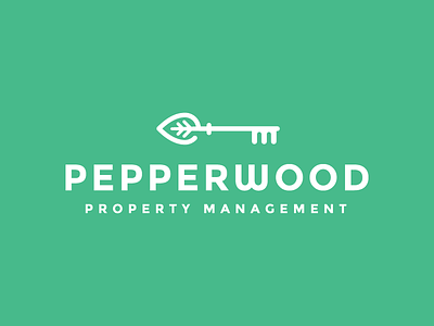 Pepperwood Property Management Logo branding house key leaf logo real estate skeleton key