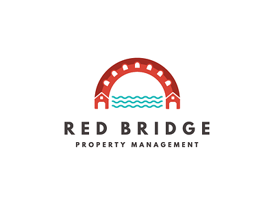 Red Bridge Property Management Logo branding bridge covered bridge house logo real estate water