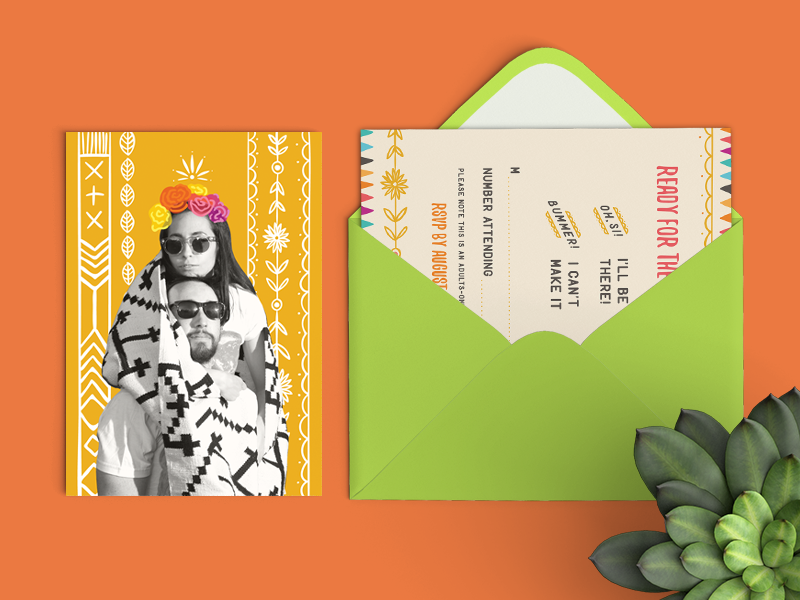 Casa Azul Wedding - RSVP card envelope geometric native floral flowers illustration hand drawn frida kahlo invitation invite wedding rsvp