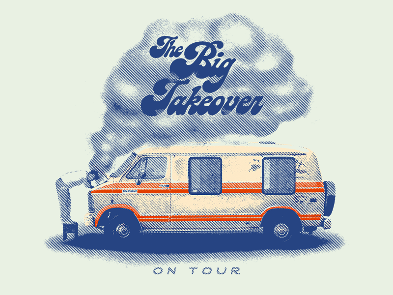 The Big Takeover On Tour merch big takeover 1980s 1970s 1960s reggae ska smoke van ban halftone typography vintage gig tour band