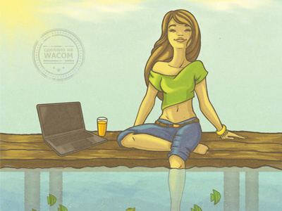 Freelancer character freelance freelancer girl illustration summer sun wacom water woman