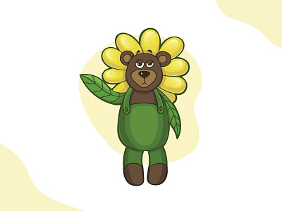 Bear in flower costume art bear character flower funny illustration vector