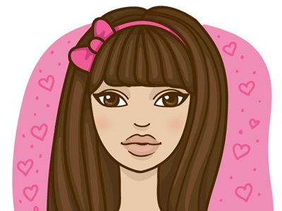 Girl with a bow bow character eyes girl hair illustration lips love pink