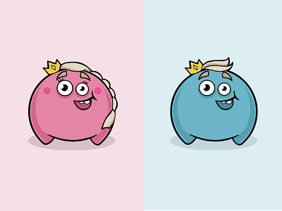 Funny Monster 2 art blue character fun illustration monster pink prince princess smile vector