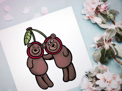 Teddy bears in cherry suit art bear card character cherry funny illustration teddy vector