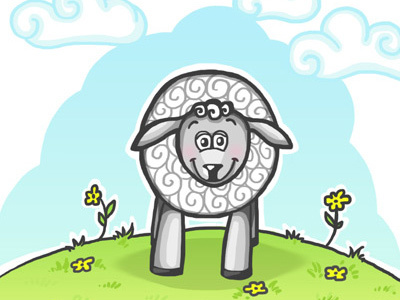 Sheep animal character clouds flowers illustration sheep smile vector