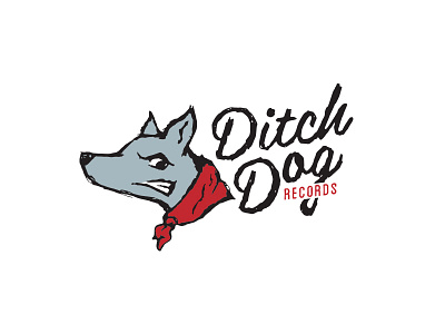 Ditch Dog Records 3 color bandana brand identity dog hand drawn logo music records scarf script
