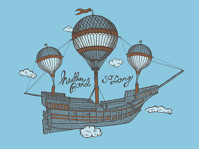 Sky Sailing balloon hand drawn illustration script ship t shirt