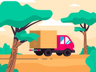 Truck in nature branch drive illustration road tree truck vector