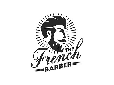 The French Barber barber barber shop face french logo negative