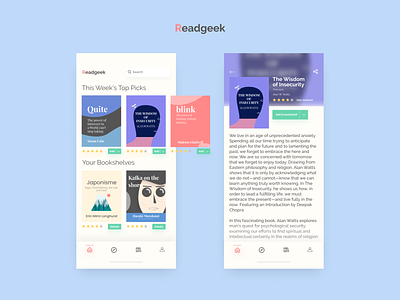 Readgeek - Book Review App Concept animation app branding design flat illustration illustrator minimal typography ui ux vector