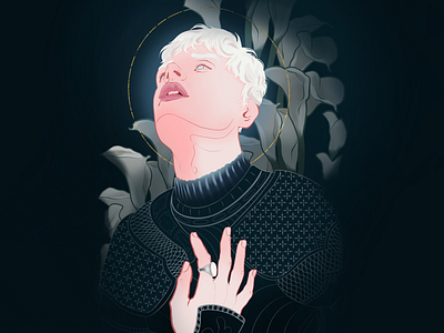 Joan of Arc apple armor dark digital illustration digital portrait divine flowers illustration ipad ipad pro martyr moody portrait procreate soldier women