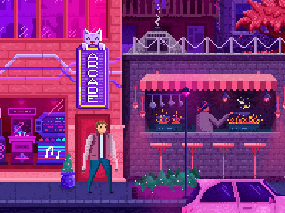 A pixel city arcade city illustration pixel art