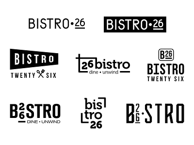 Bistro 26 Logo Options bistro black and white logo branding corporate custom logo design graphic design icon logo design logotype restaurant branding restaurant logo