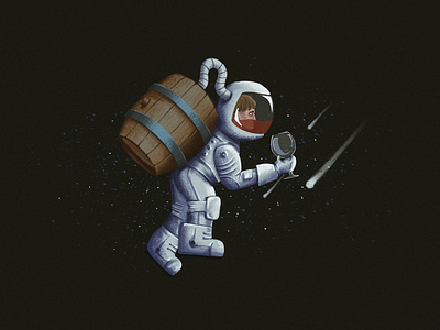 Winemakers space astronaut barrel cosmic cosmos illustration space spaceship stars wine wine glass