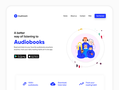 Mushroom Landing page audiobook illustration landing ui ux uxdesign web xd design