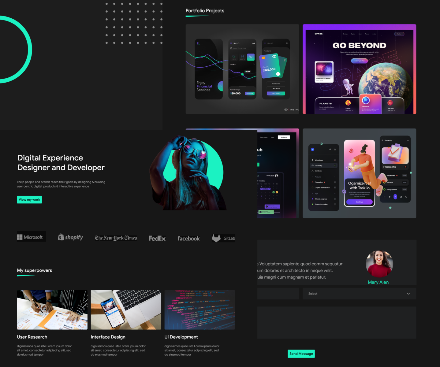 Creative Dark Theme Portfolio by Melody Onyeocha on Dribbble